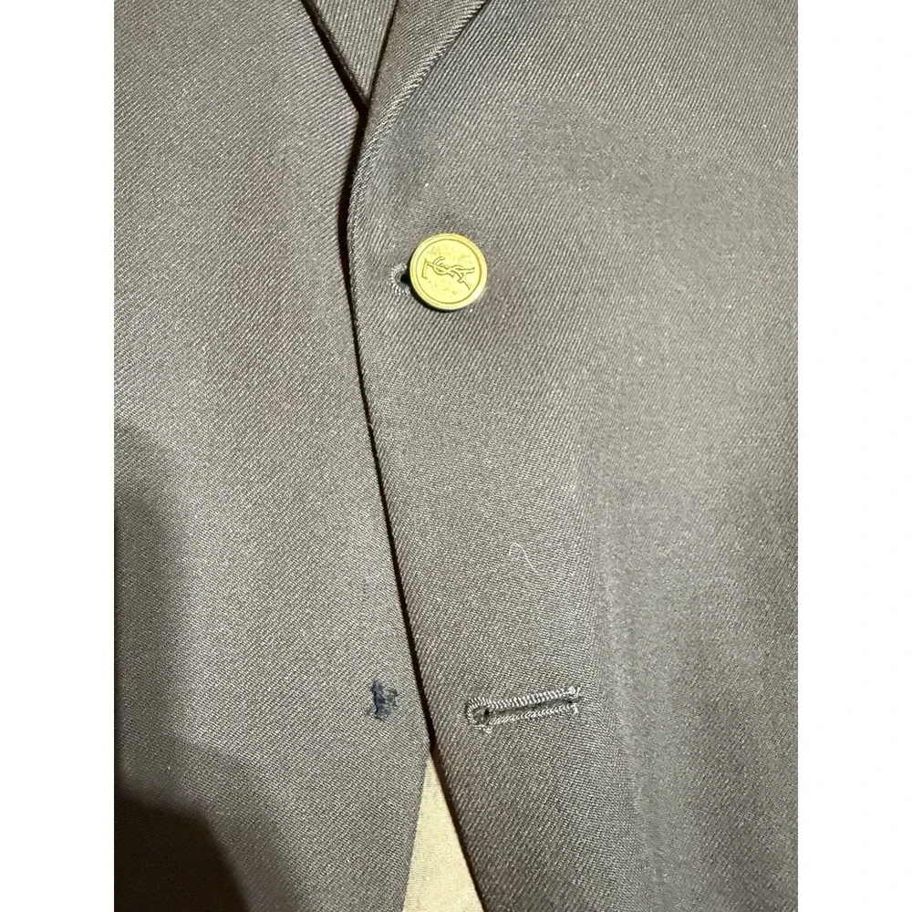 Vintage Yves Saint Laurent YSL Blazer Men 44M Black Gold Logo Buttons France